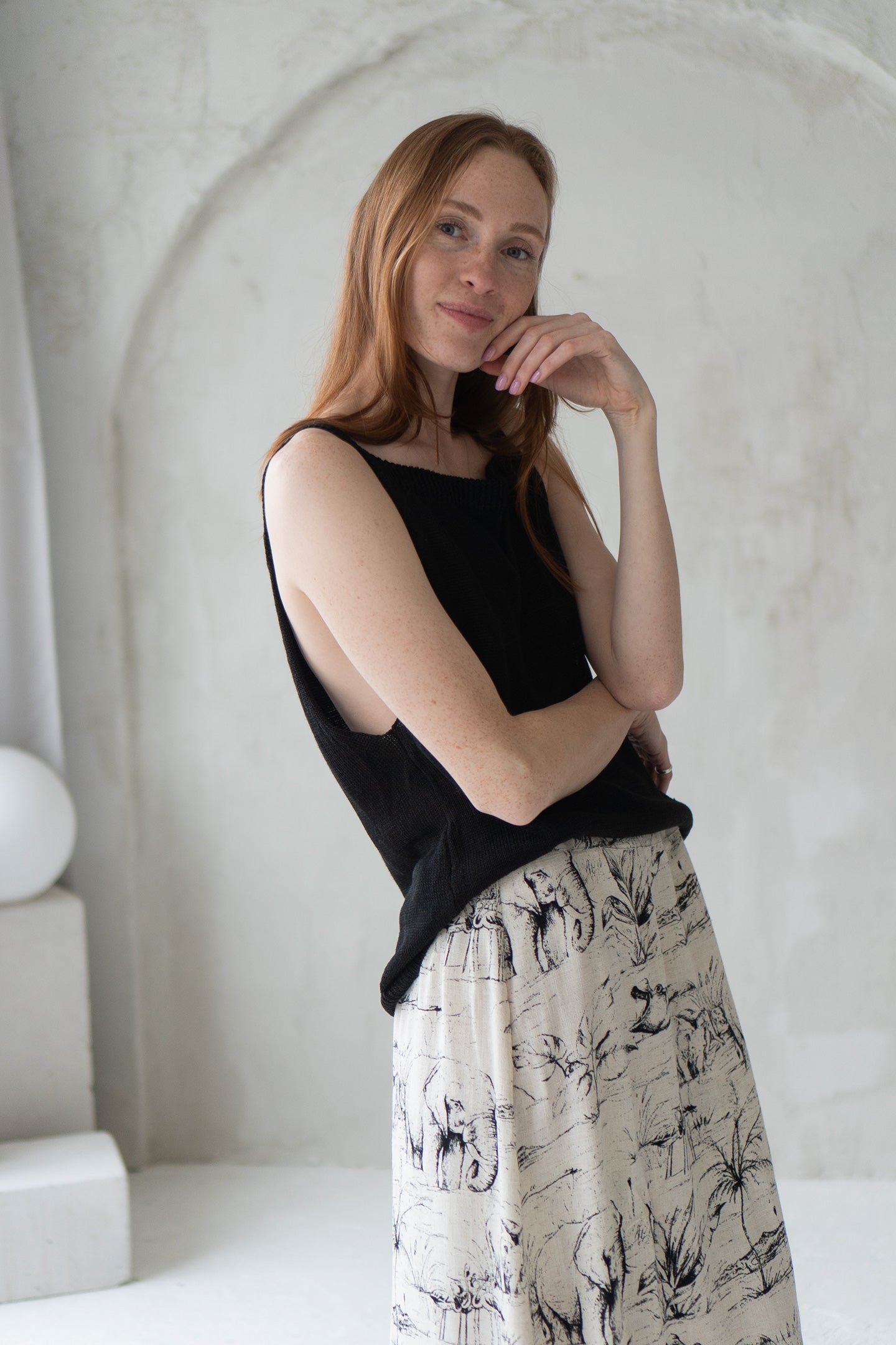 knitted linen blouse black
