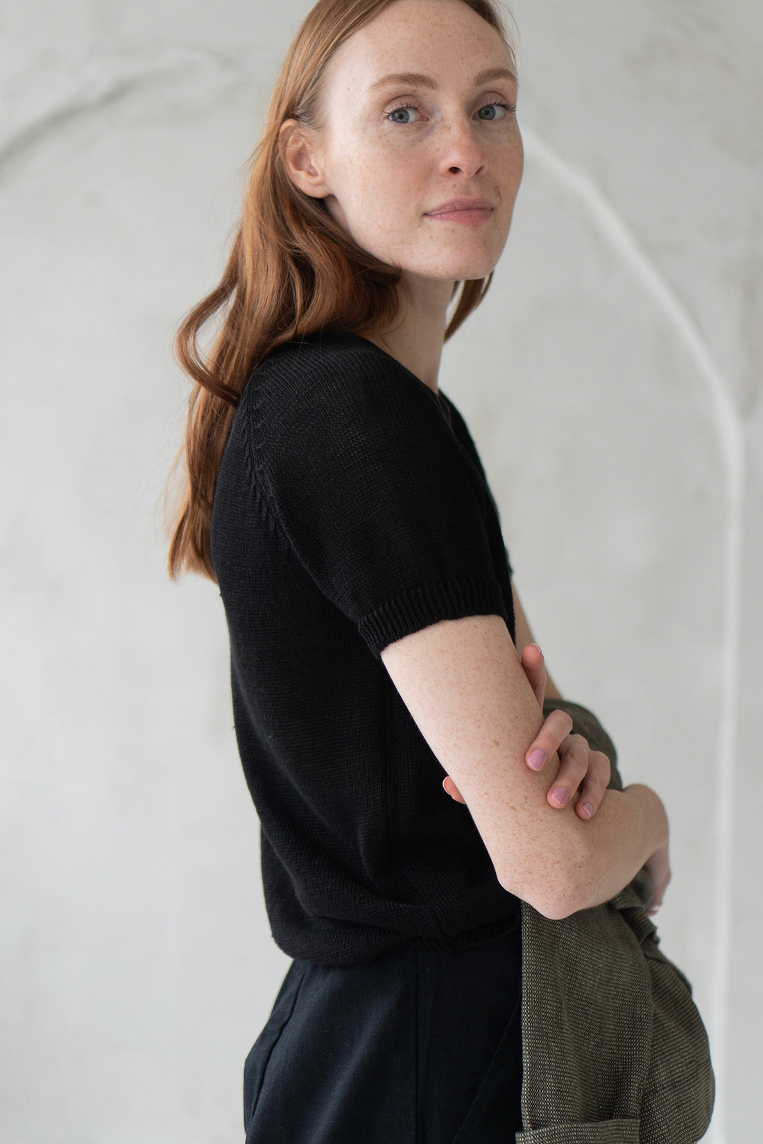 knitted linen blouse black