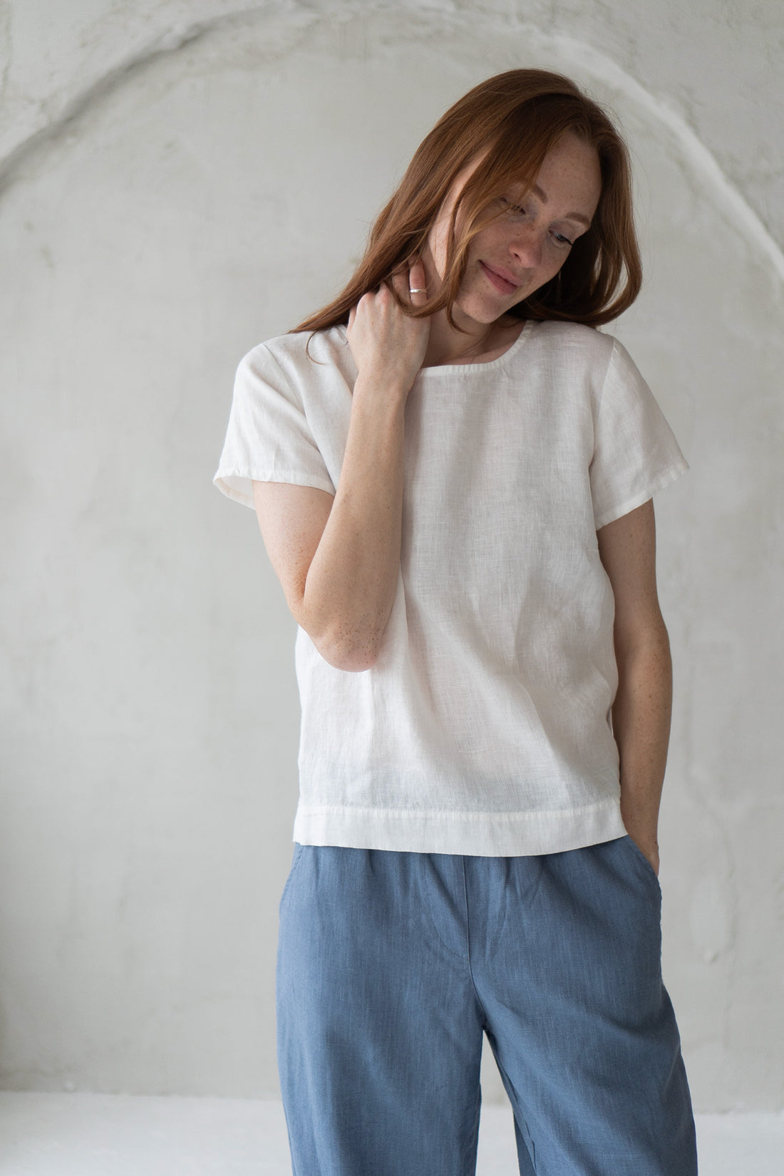 white linen blouse