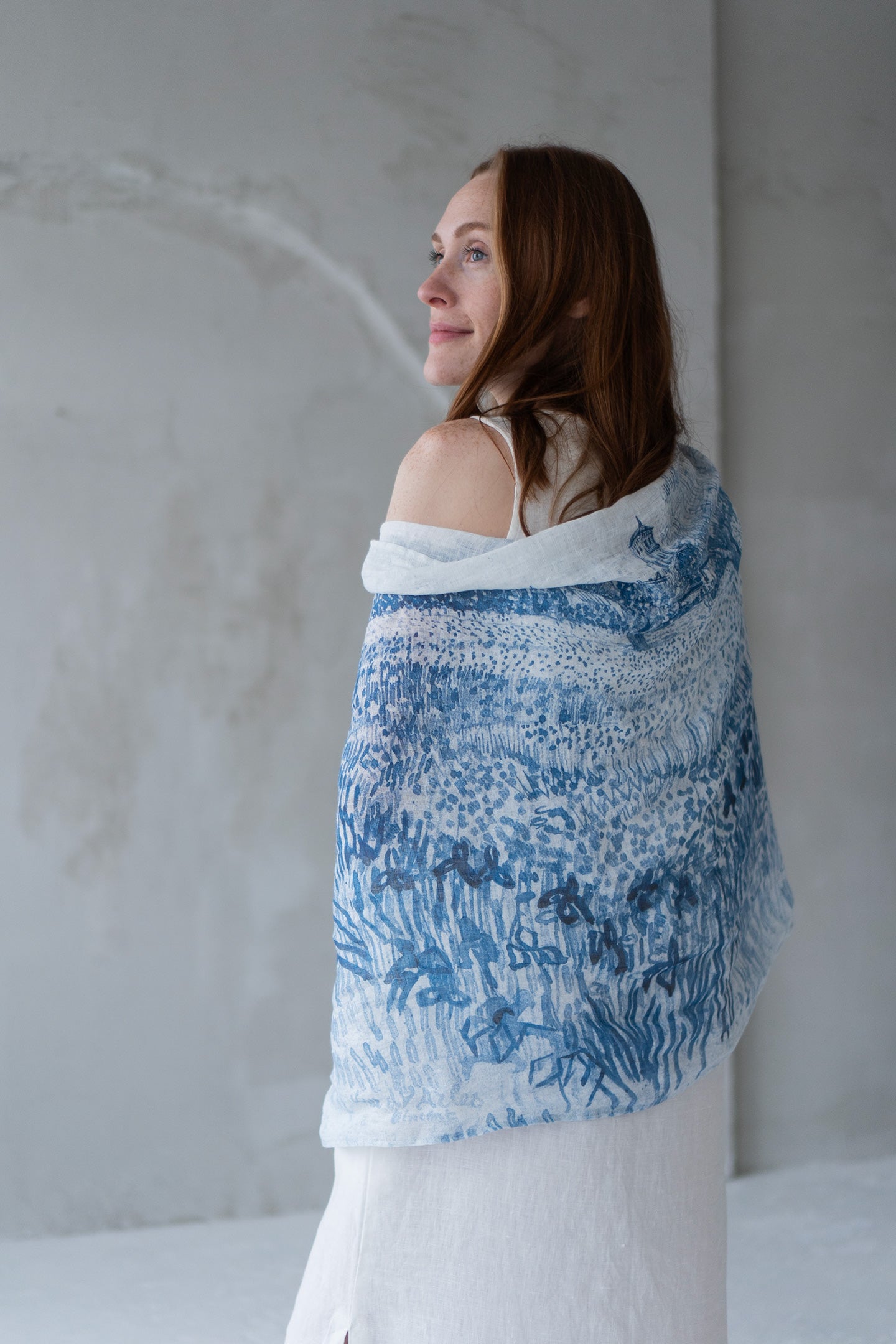 Linen scarf with provence print