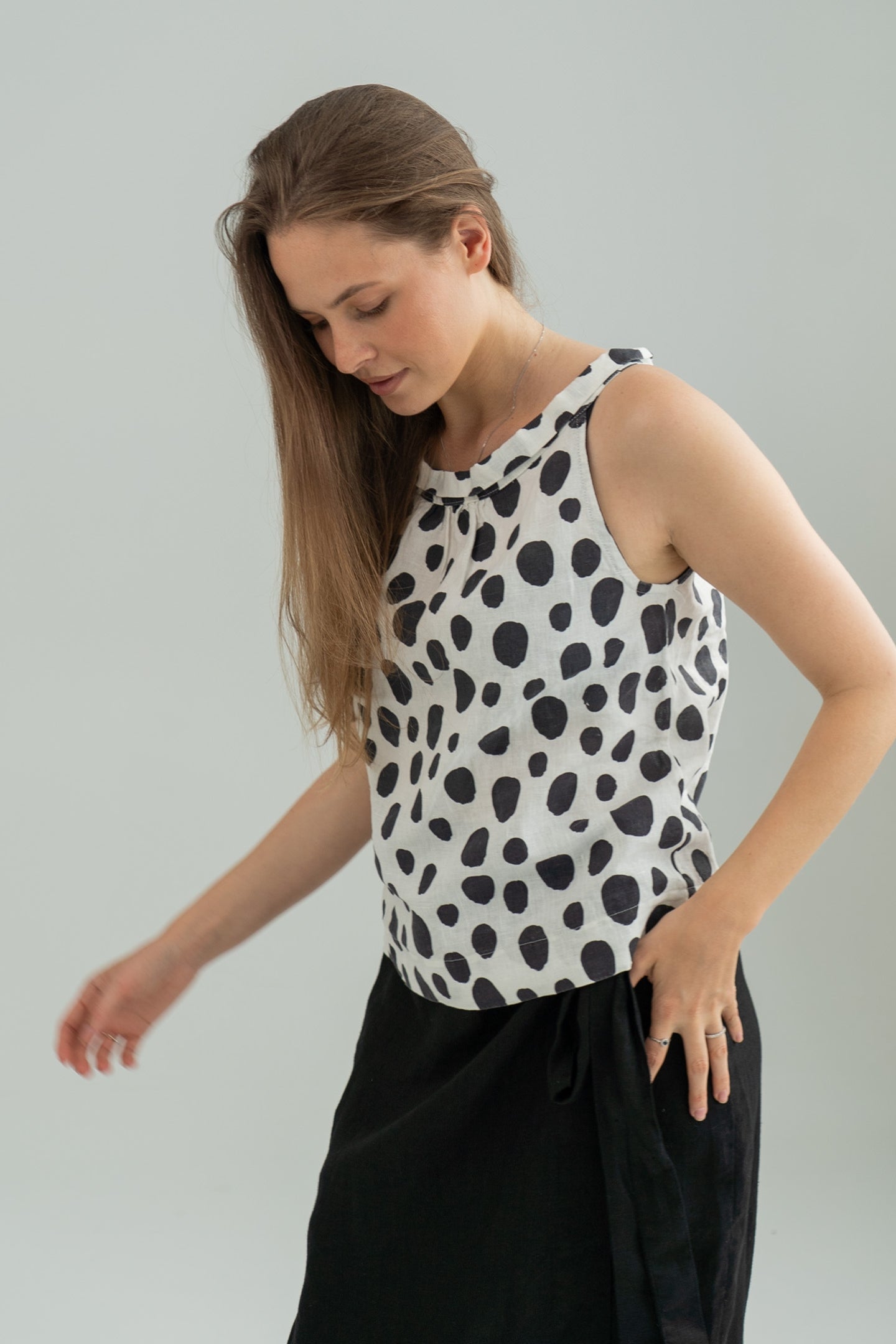 Linen blouse with dotted print