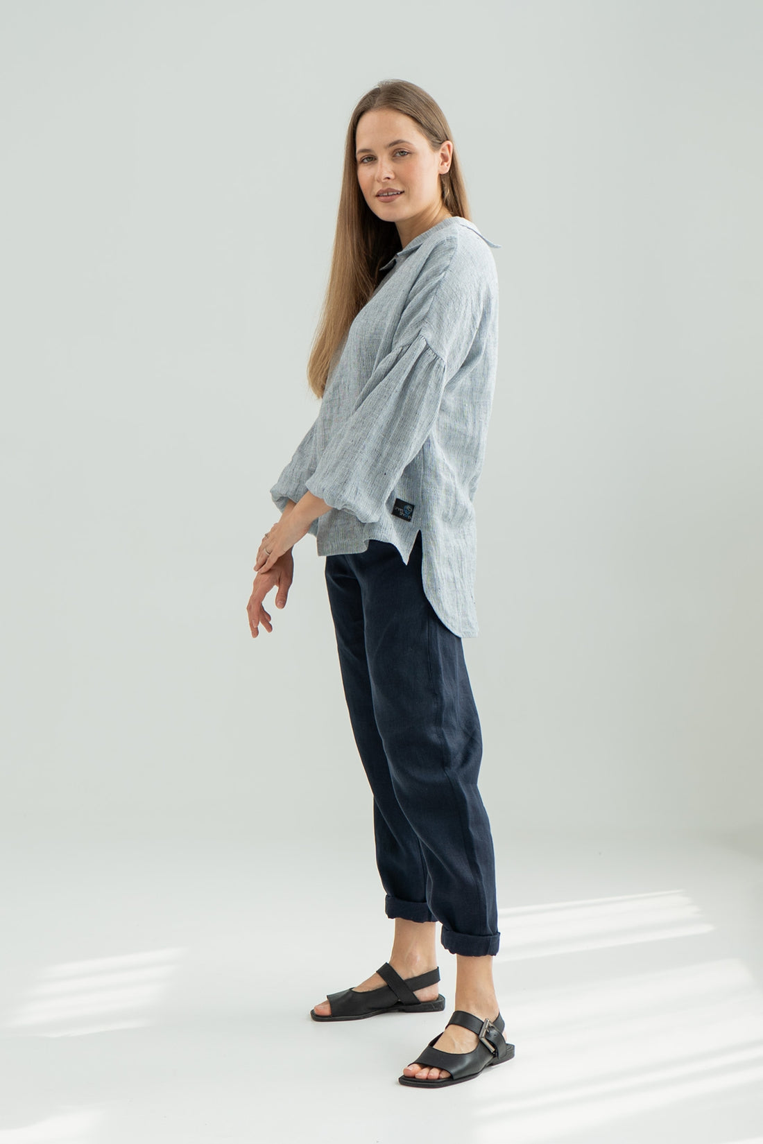 Puffed sleeves linen shirt