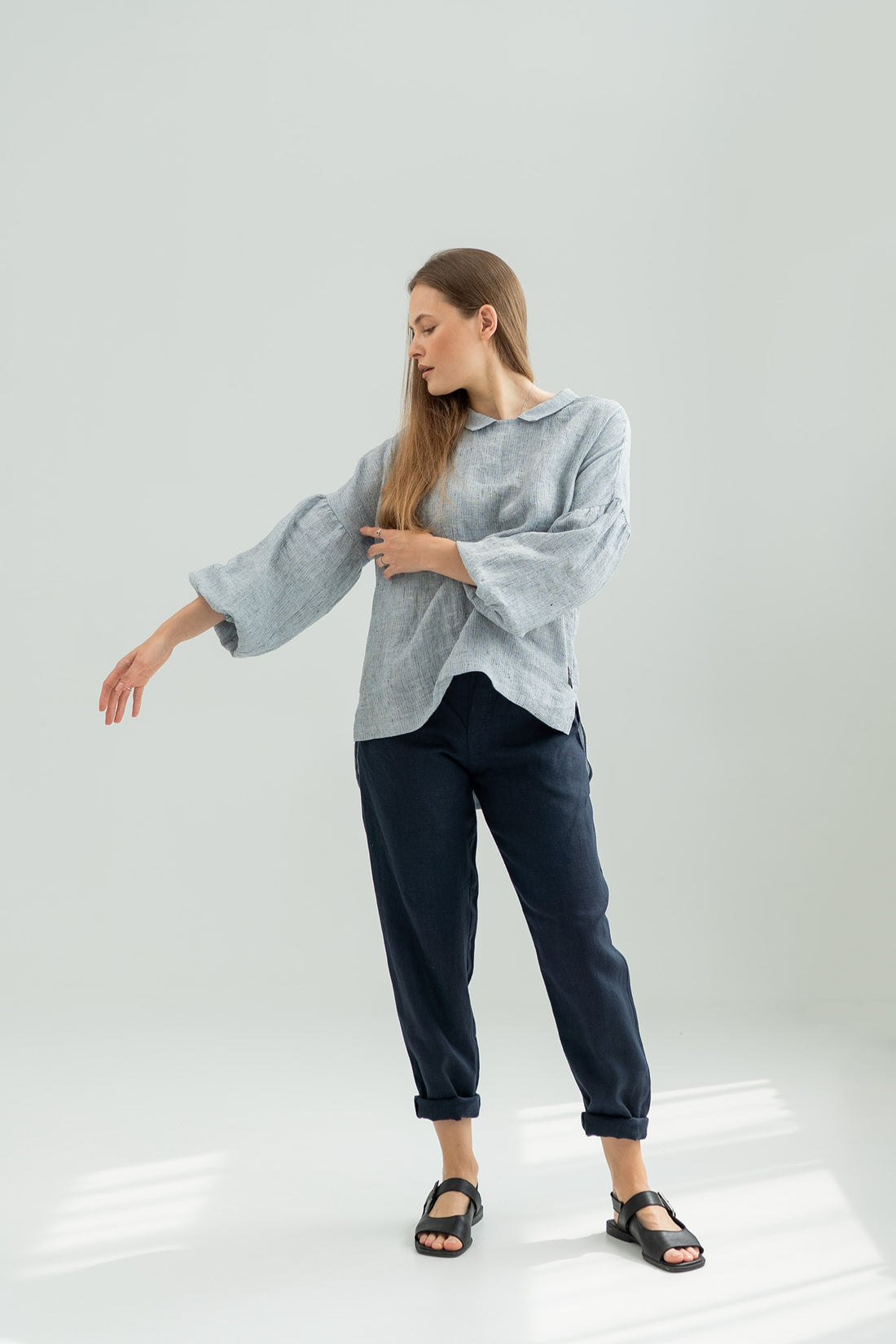 Puffed sleeves linen shirt