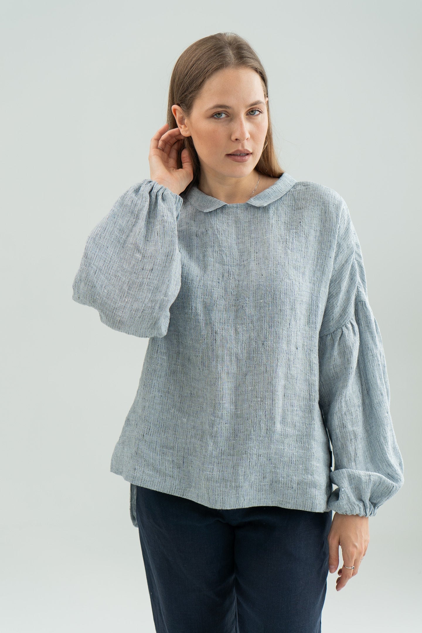 Puffed sleeves linen shirt