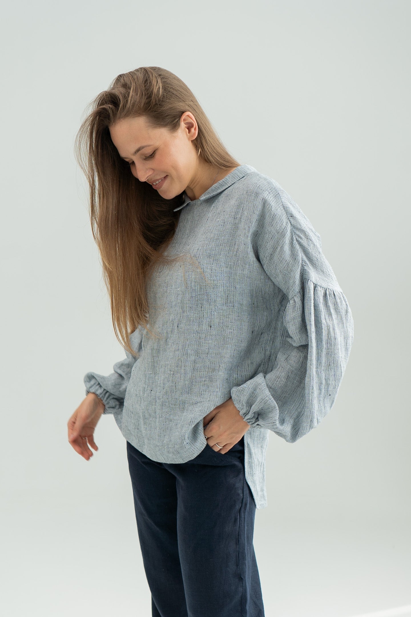 Puffed sleeves linen shirt