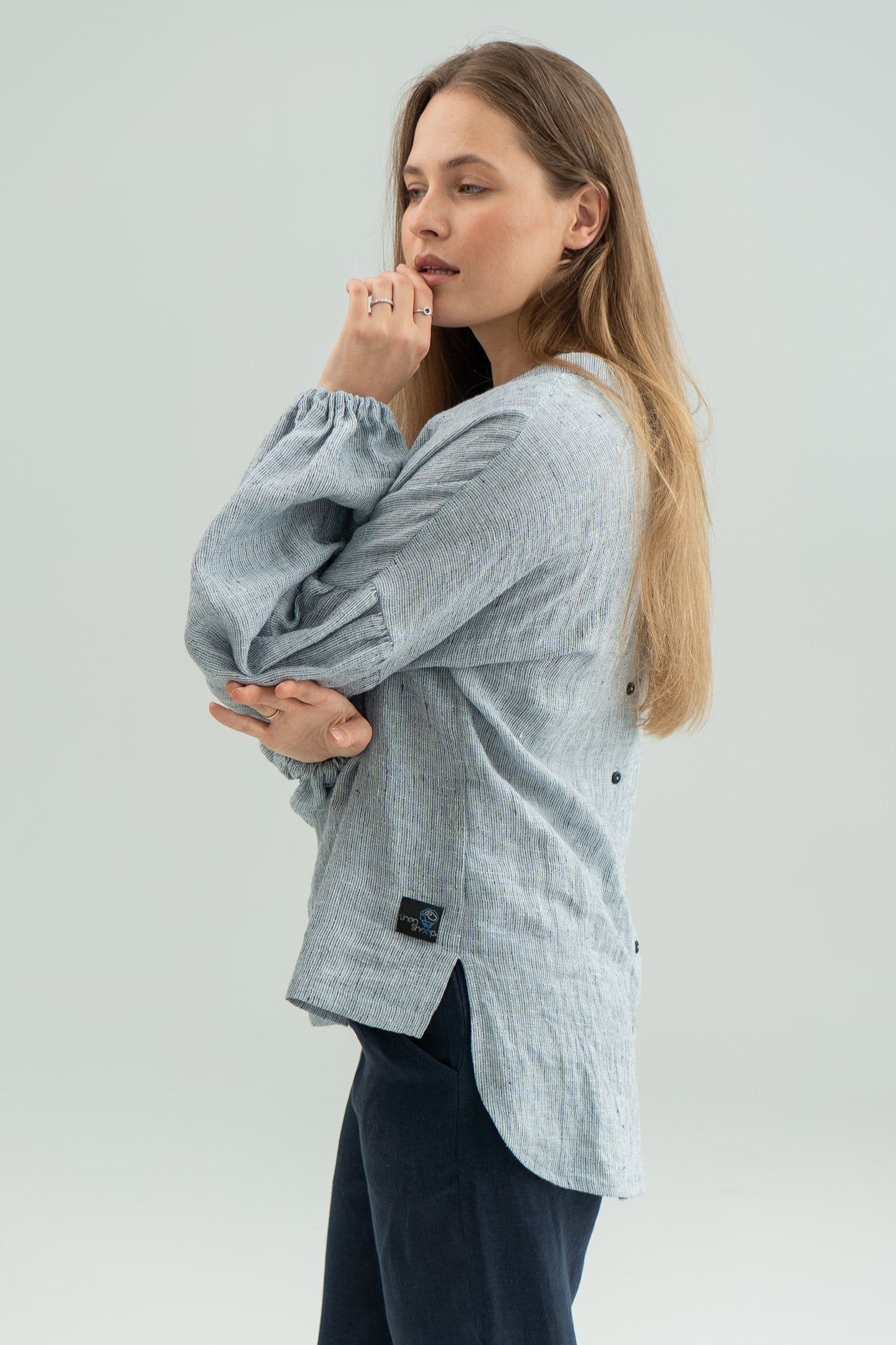 Puffed sleeves linen shirt