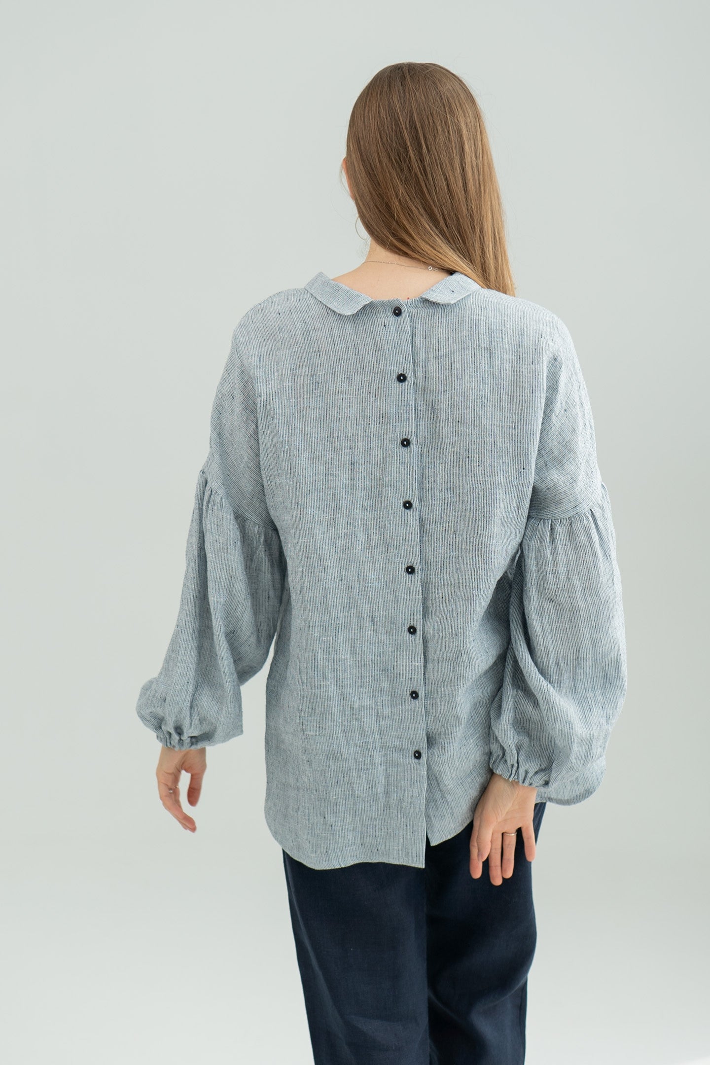 Puffed sleeves linen shirt