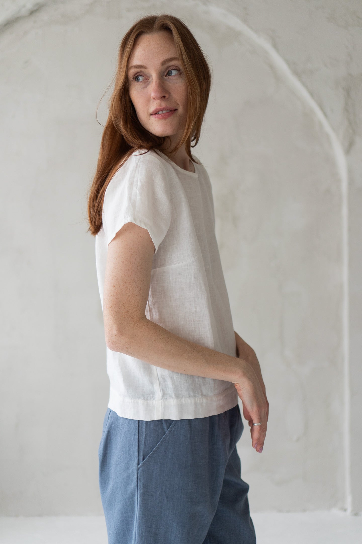 white linen blouse