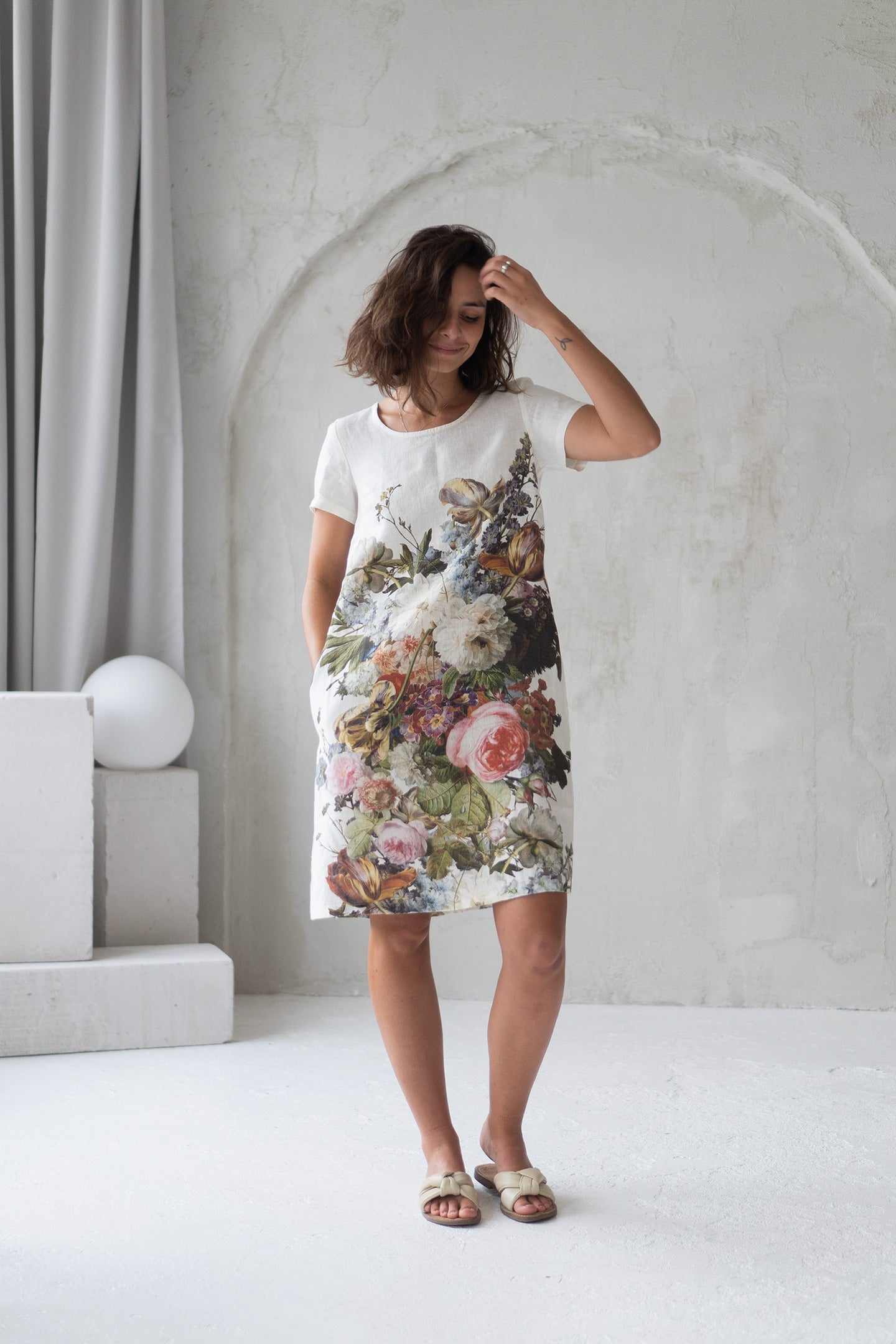 linen dress with flower print