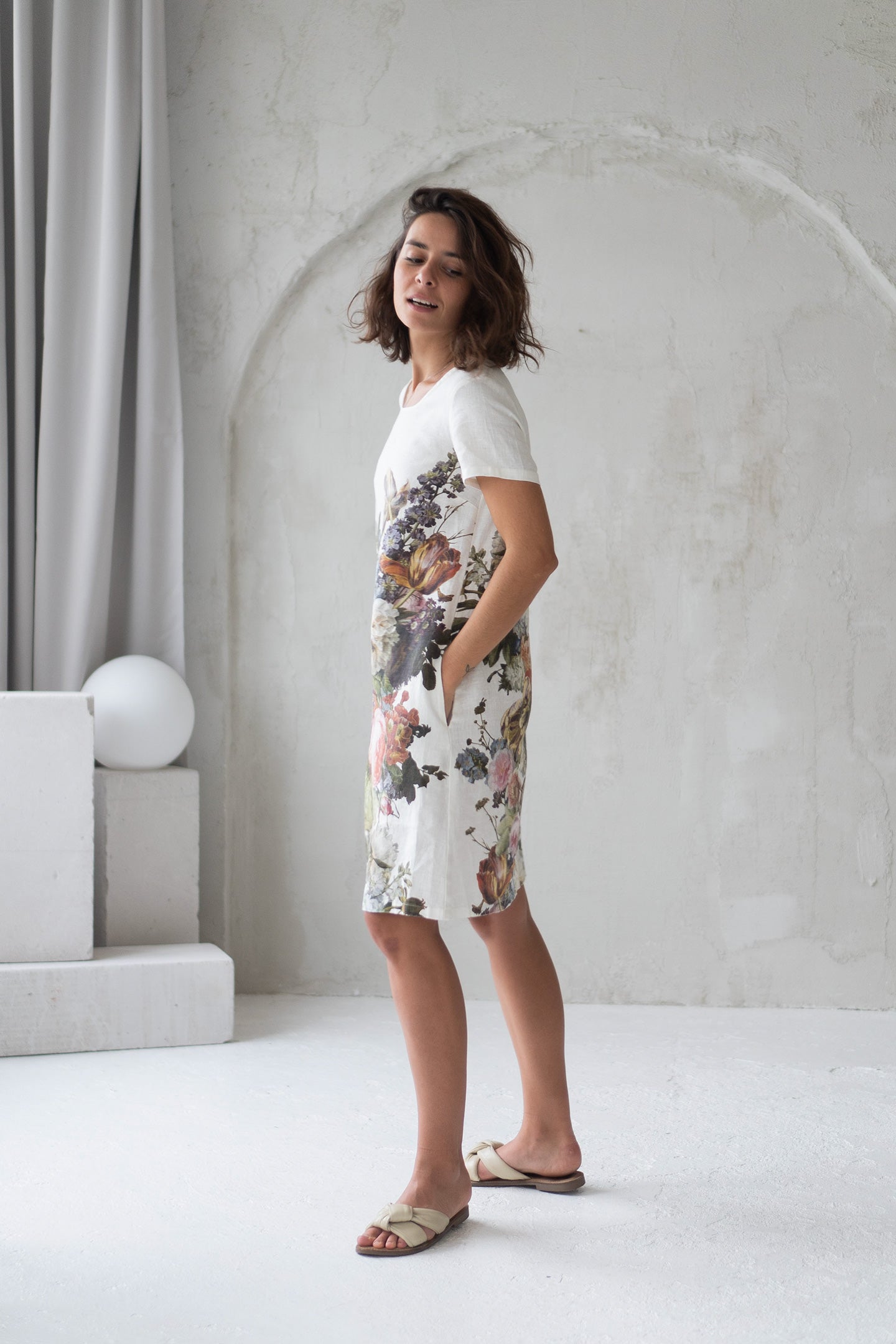 linen dress with flower print