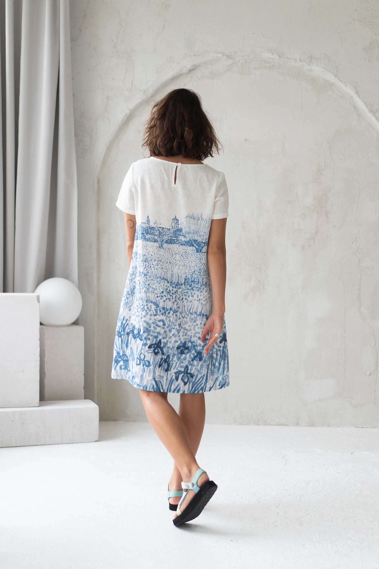 linen dress with provence print