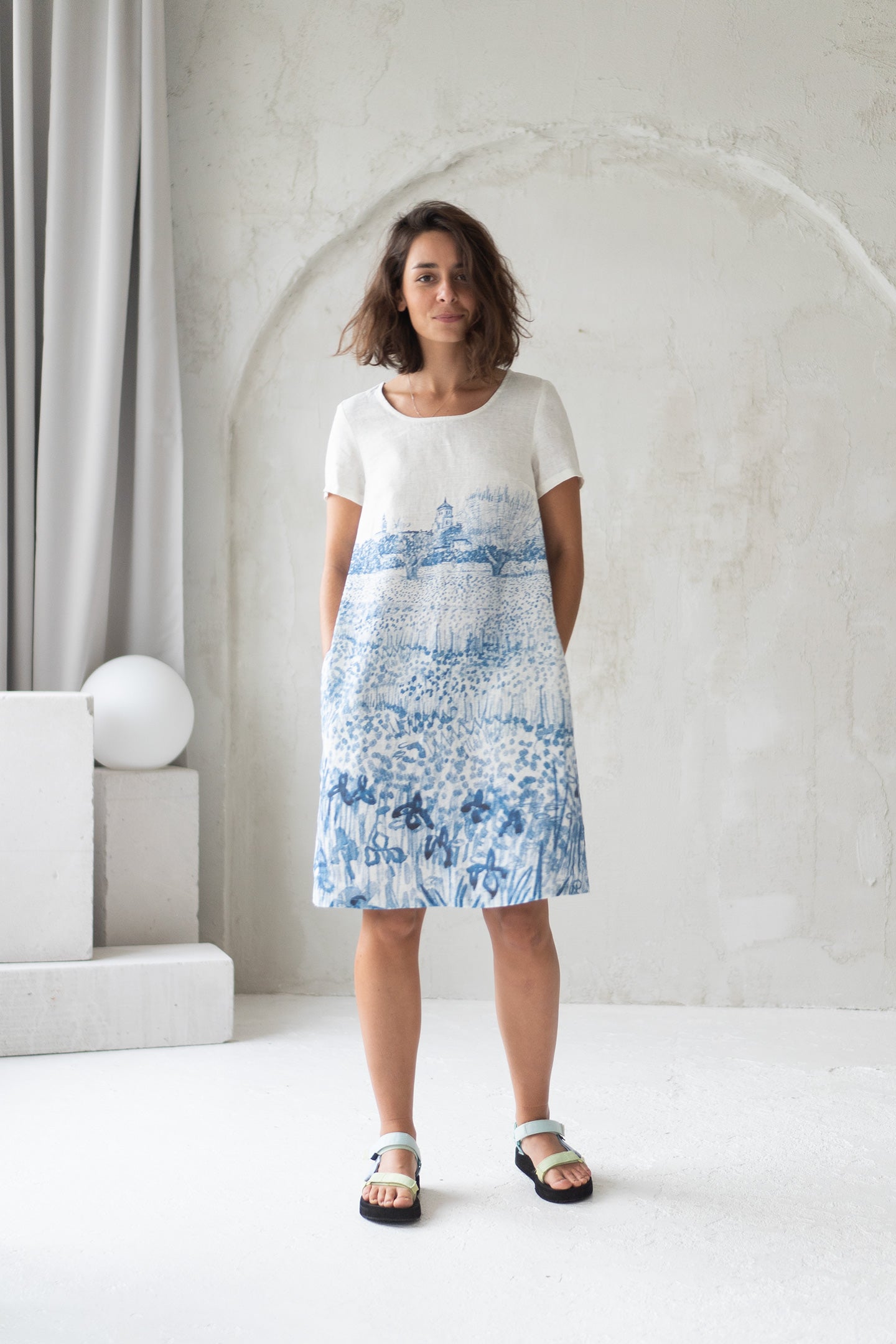 linen dress with provence print