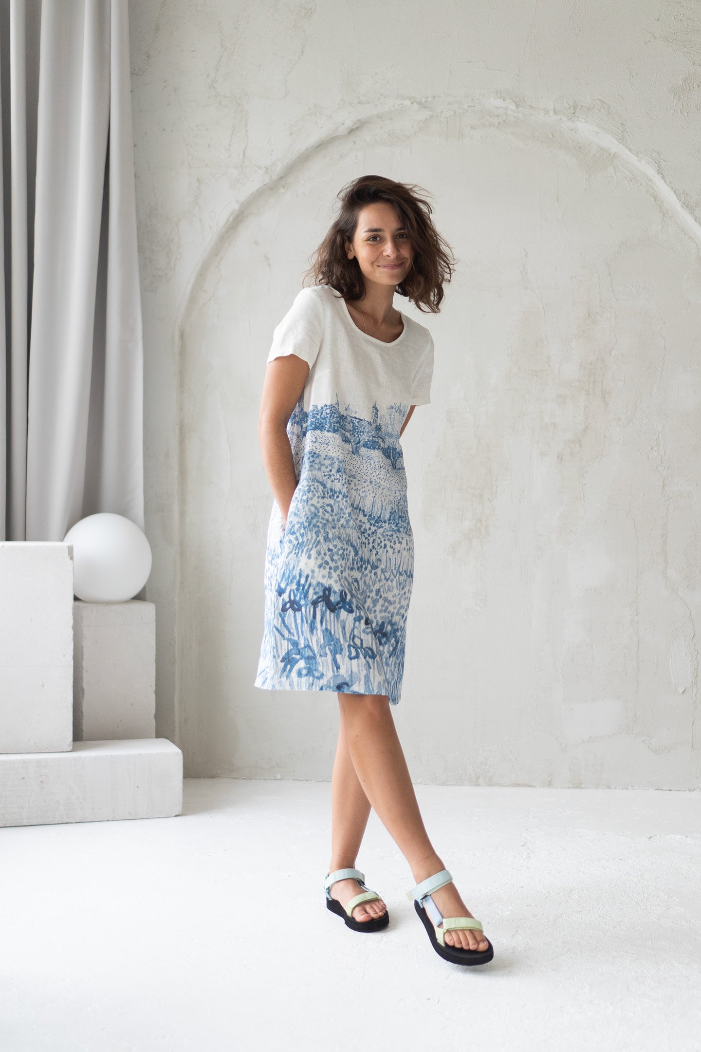 linen dress with provence print