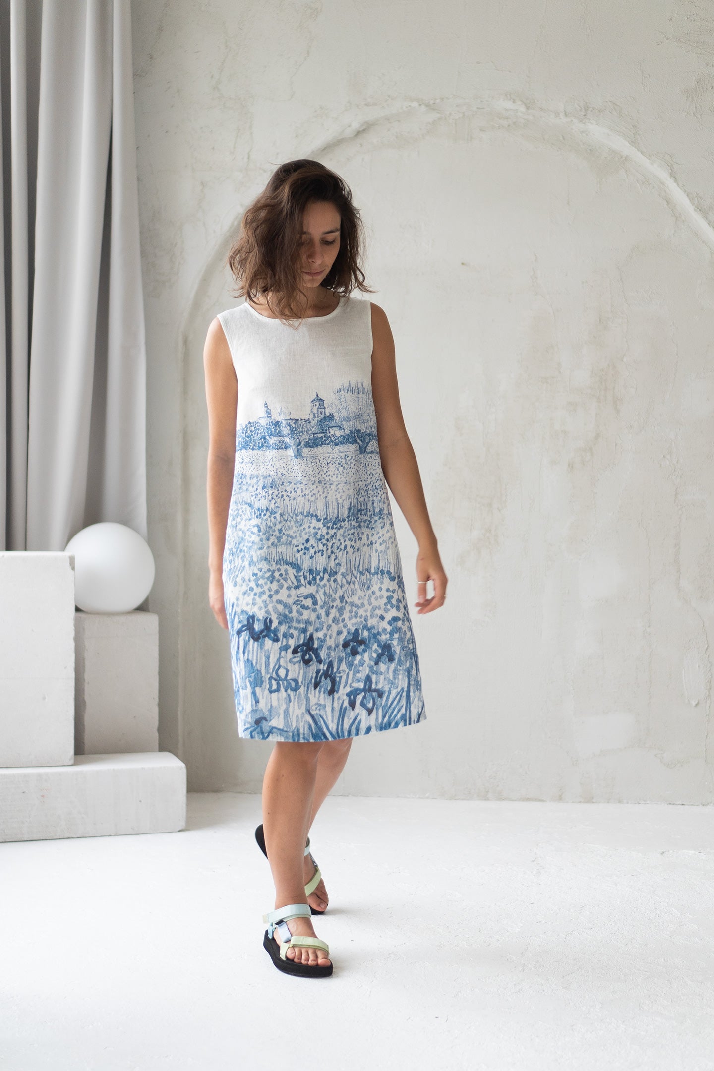 linen dress with provence print