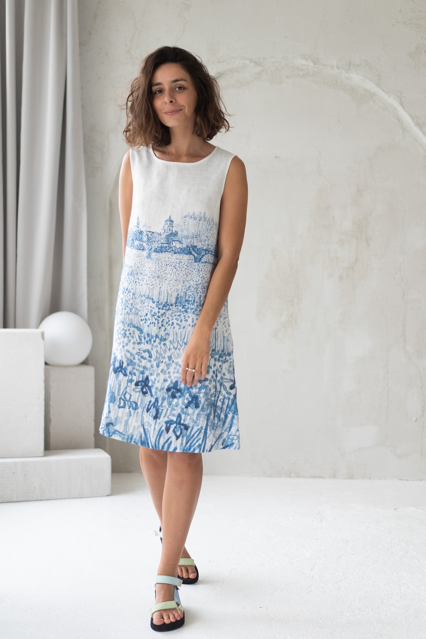 linen dress with provence print