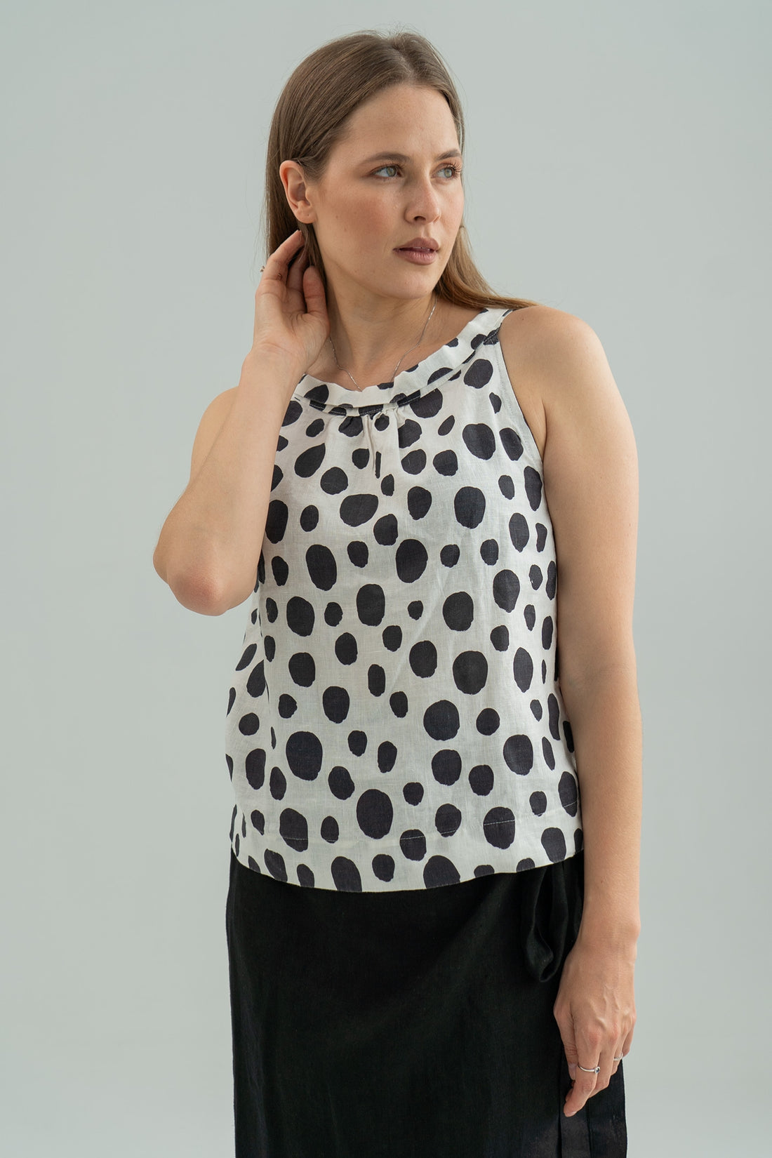 Linen blouse with dotted print