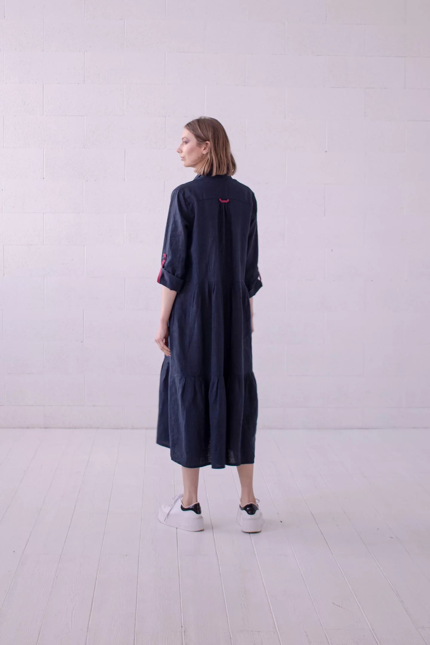 long linen dress dark blue