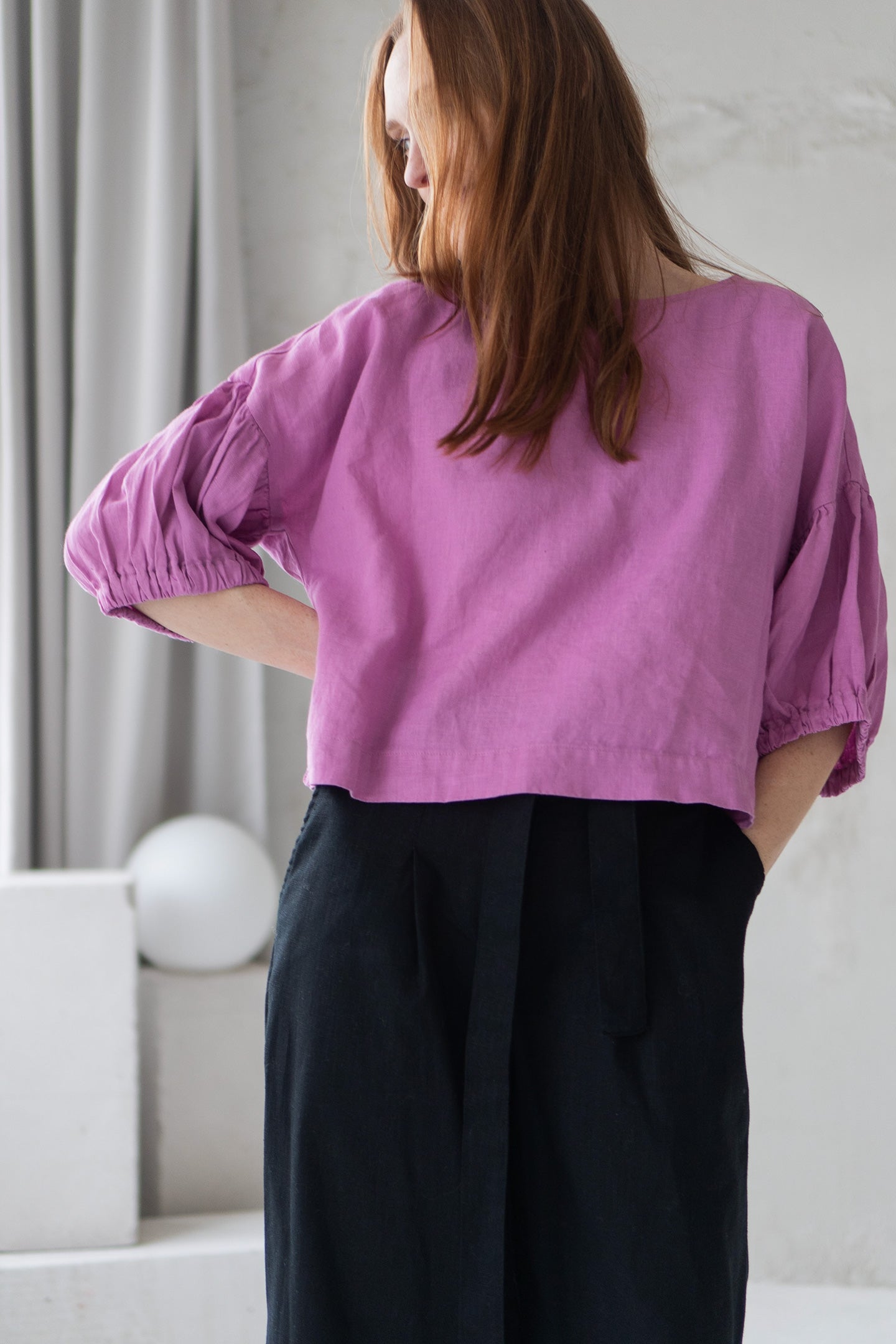 pink linen blouse