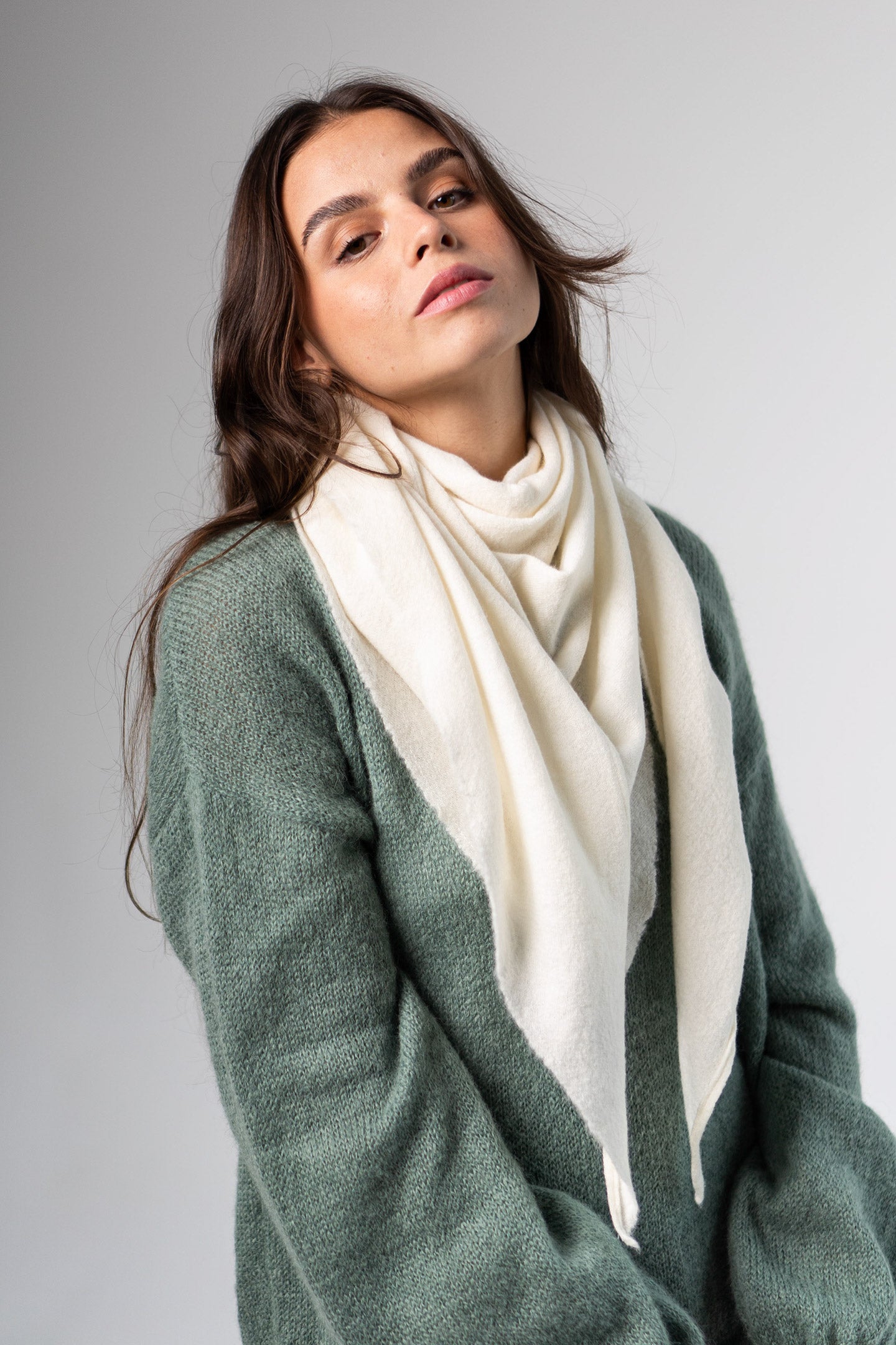 Head Scarf 100% Merino Wool White LinenSheep